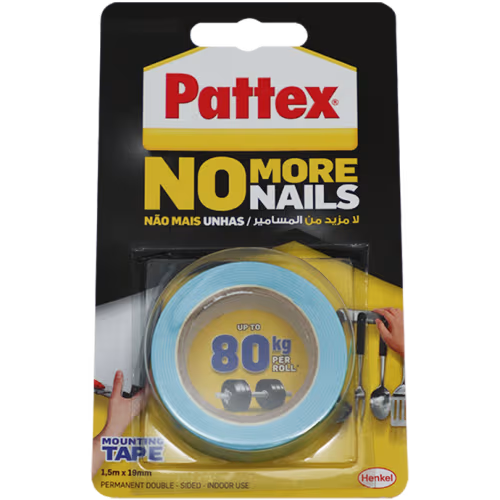 TAPE D/SIDED FOAM 19MM X 1.5M BLUE PATTEX - NO MORE NAILS (80KG) - 1.5M ROLL