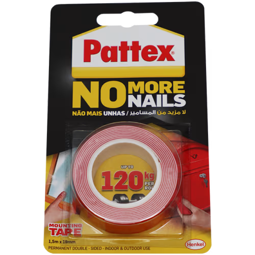 TAPE D/SIDED FOAM 19MM X 1.5M RED PATTEX - NO MORE NAILS (120KG) - 1.5M ROLL
