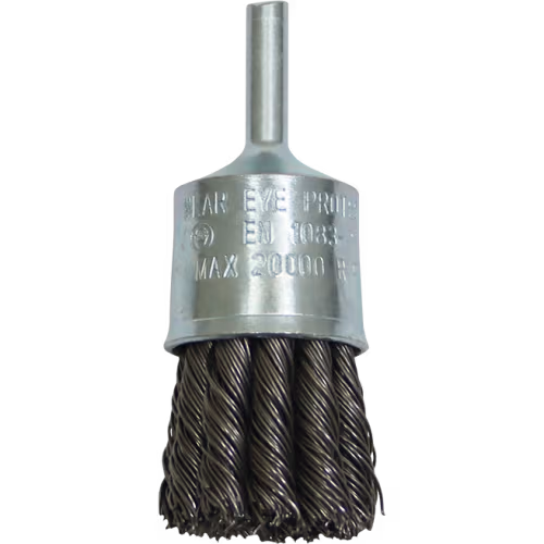 WIRE BRUSH PORT 25MM MOUNTED KNOTTED - 6MM SHANK - FLAT TRIM 0.50MM WIRE