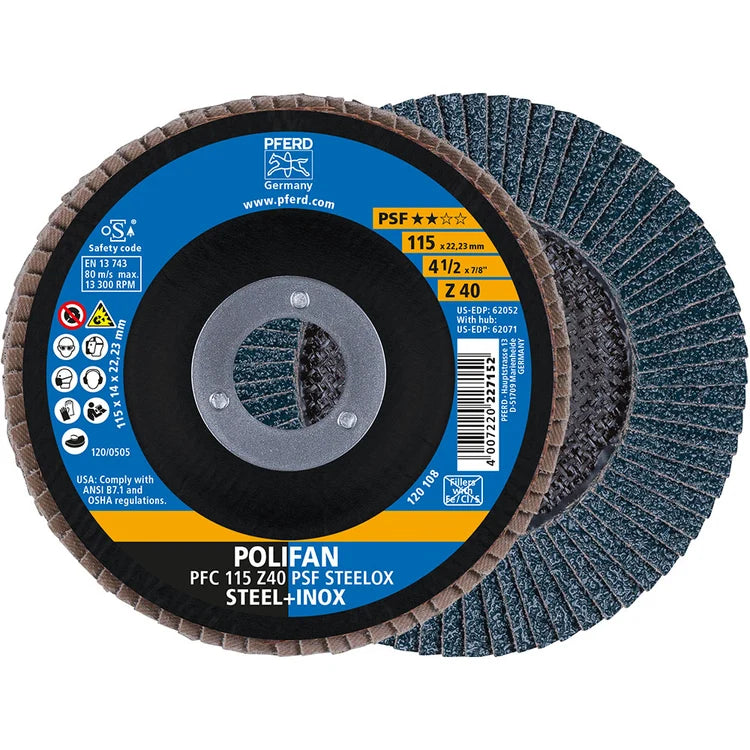 PFERD POLIFAN Flap Disc PSF STEELOX 115mm Grit 40