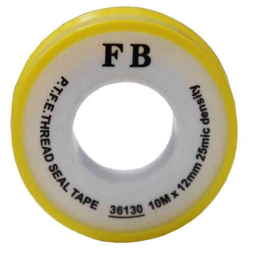 PTFE TAPE 10M X 12MM 25MIC YELLOW - 25 MICRON DENSITY- 0.075MM THICK