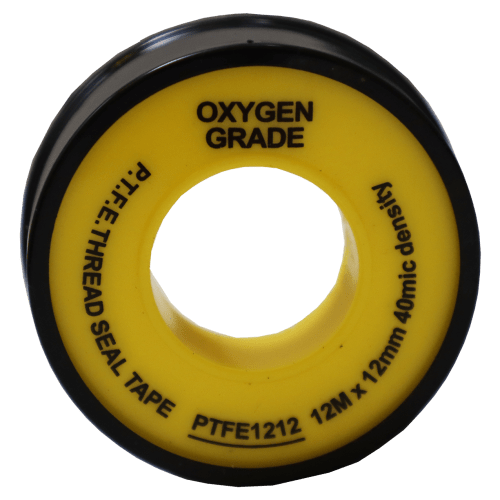 PTFE TAPE 12M X 12MM OXYGEN BLK/YELL - OXYGEN GRADE - 40 MIC - 0.04MM THICK
