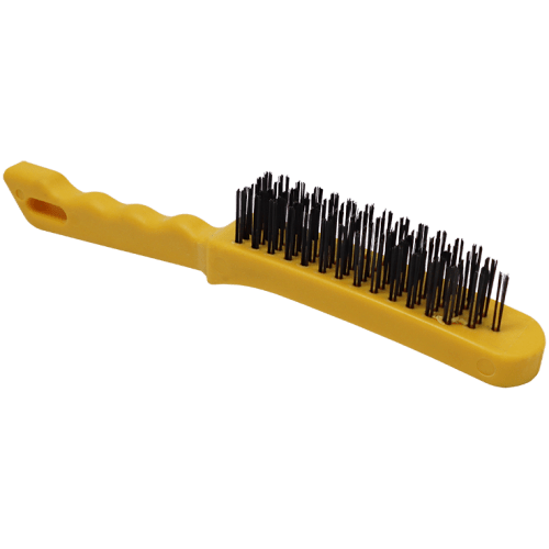 WIRE BRUSH 5 ROW STEEL HAWK (0.35MM) - YELLOW PLASTIC HANDLE - 0.35MM WIRE