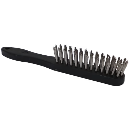 WIRE BRUSH 4 ROW S/S ACADEMY (0.35MM) - BLACK PLASTIC HANDLE - 0.35MM WIRE