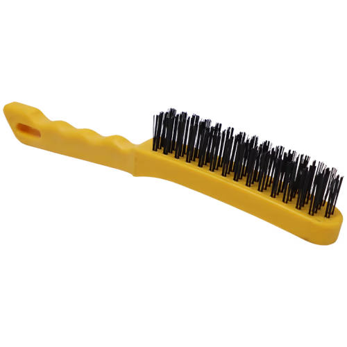 WIRE BRUSH 4 ROW STEEL HAWK (0.35MM) - YELLOW PLASTIC HANDLE - 0.35MM WIRE