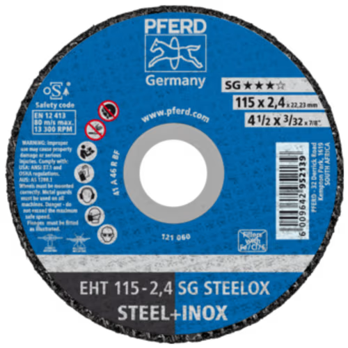 CUT OFF S/S 115X2.4X22 SG PFERD - S/STEEL. SG = HIGH PERFORMANCE