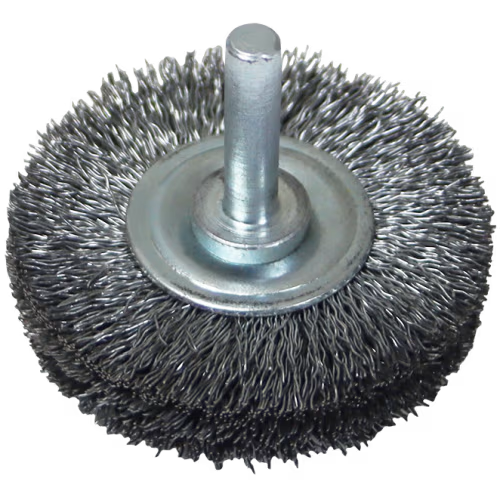 WIRE WHEEL 50 X 12MM MOUNTED WERN - 6MM SHANK - 0.3MM WIRE