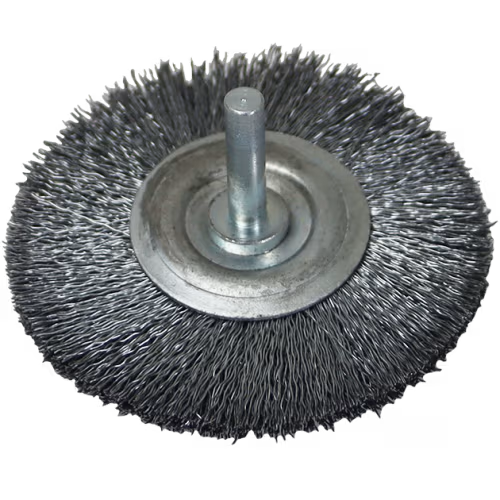 WIRE WHEEL 75 X 12MM MOUNTED WERN - 6MM SHANK - 0.3MM WIRE