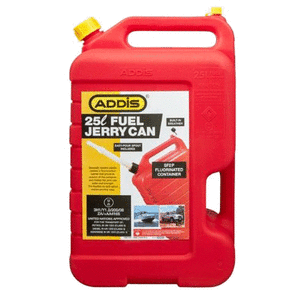 JERRY CAN PLASTIC 25L RED PETROL - WITH SPOUT