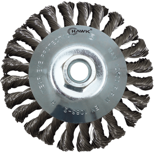 WIRE WHEEL KNOT 115 X 14 X 2.00 S/S HAWK - 0.35MM WIRE (S/STEEL 304) - M14 THREAD