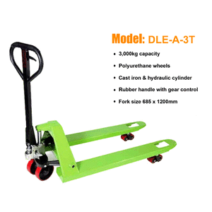 PALLET TRUCK 3000KG GREEN - FORK SIZE 685 X 1200 (DOUBLE PU WHEELS)