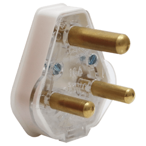 PLUG TOP 3PIN PVC WHITE 16A - ROUND BRASS PINS