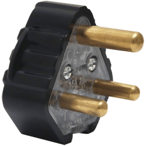 PLUG TOP 3PIN RUBBER BLACK 16A - ROUND BRASS PINS