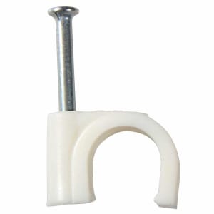 CABLE CLIP ROUND WHITE      9MM - PLASTIC CABLE SADDLE  (100/BOX)