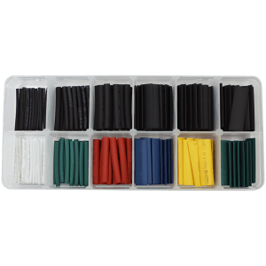 ASSORT HEAT SHRINK TUBING SET  180PC - ASSORTED COLOURS IN PLASTIC BOX
