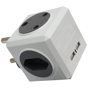 PLUG ADAPTOR MULTI 6 WAY CUBE - 2XUSB 1X3PIN 1XROUND 2XFLAT 3PIN
